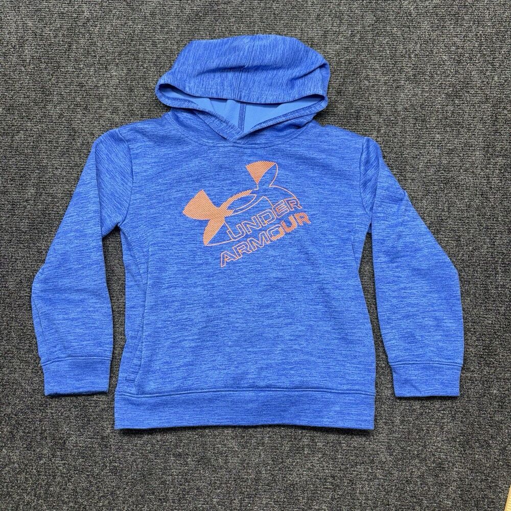 Under Armour Boys Fleece Hoodie Size 5 6 XS Blue Twist Logo Sweatshirt Pullover